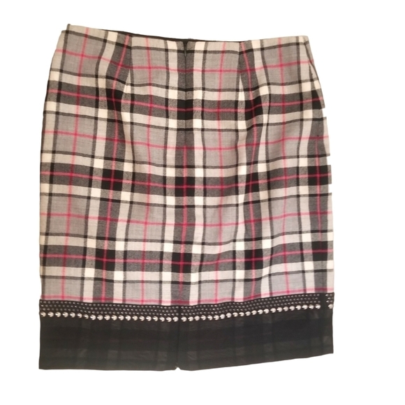 Per SE by Carlisle 10 Wool Black plaid pencil skirt w/ studs dark academia goth - Picture 1 of 6